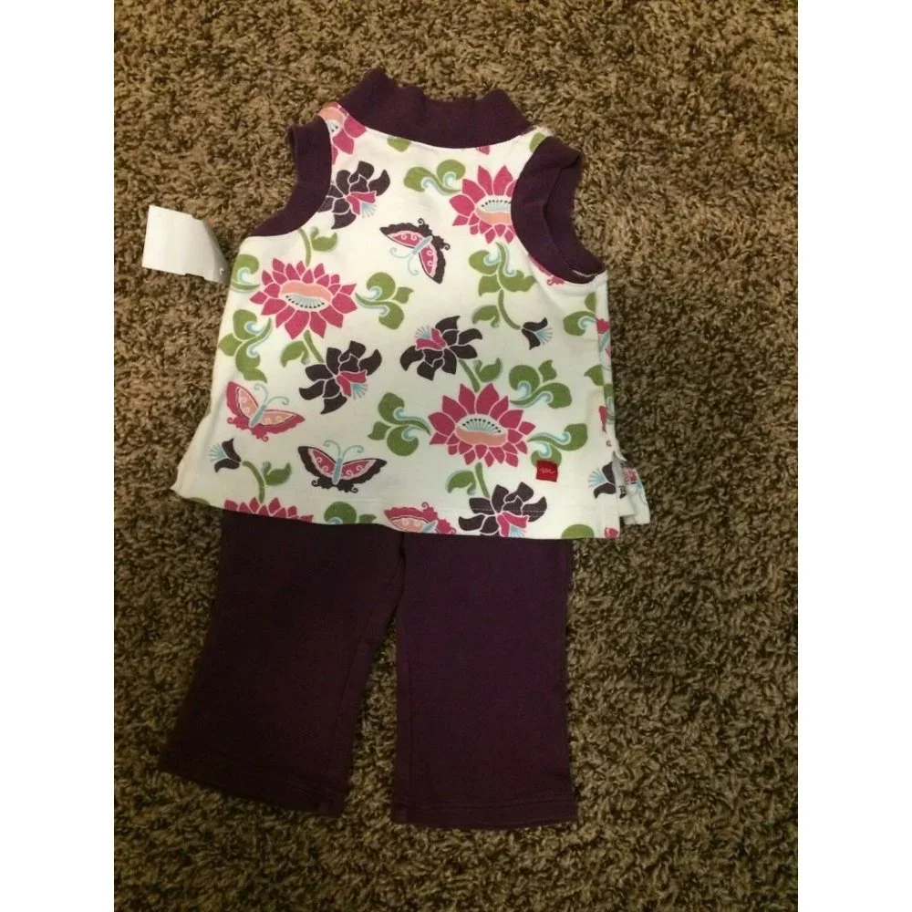 Tea Collection White Purple Floral Print Cotton Top 3-6 Months With Leggings